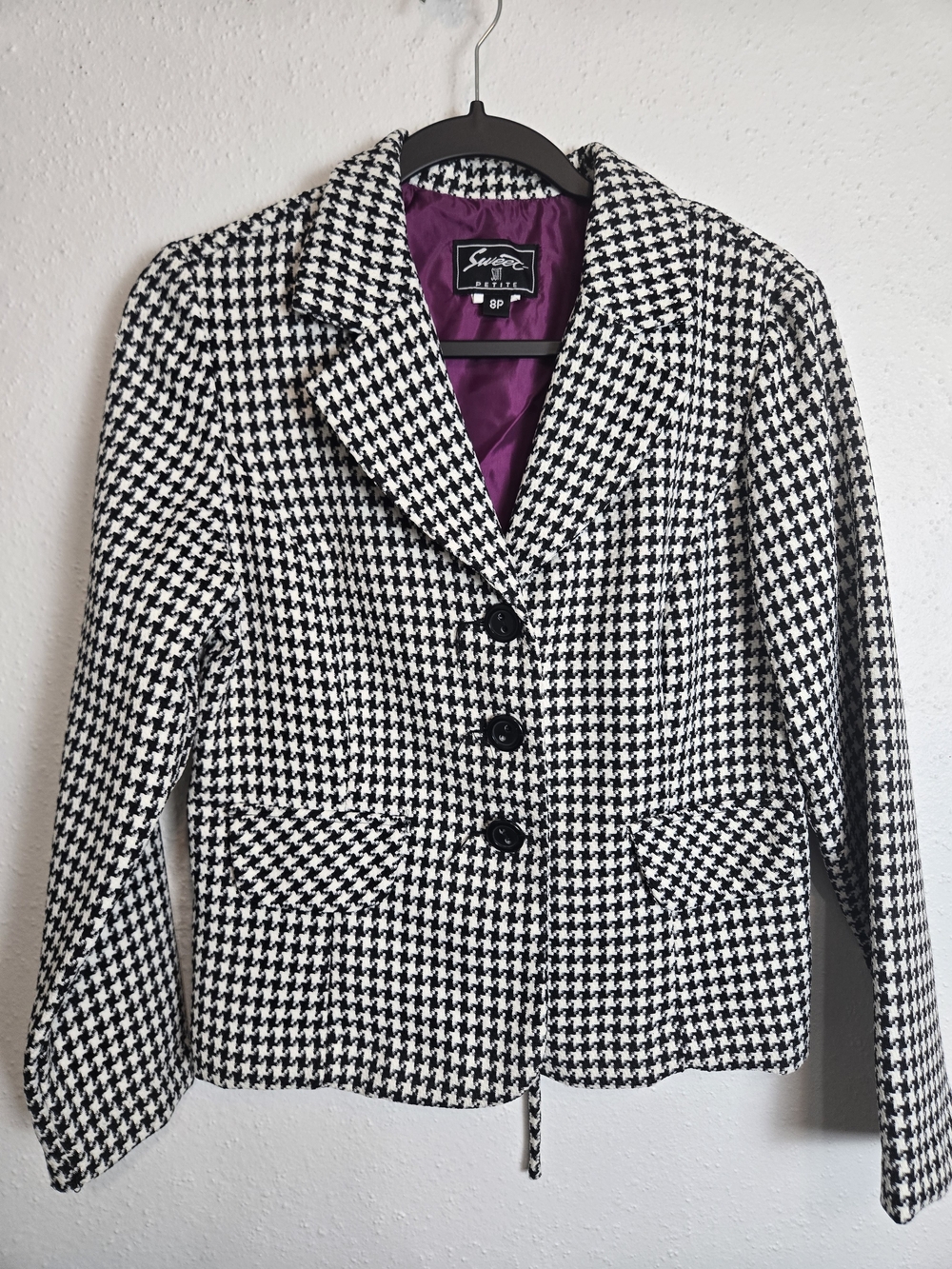 Vintage Black & White Houndstooth Women's Blazer Jacket